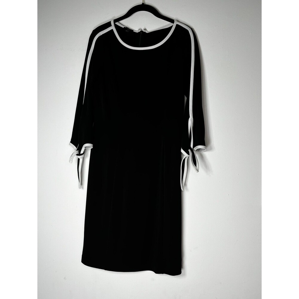 Talbots Dress Womens Petite Small SP Black White Trim Bow Sleeve Shift Work